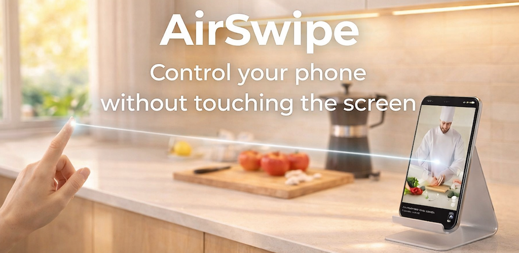 AirSwipe hand gesture controlling a phone while following a recipe