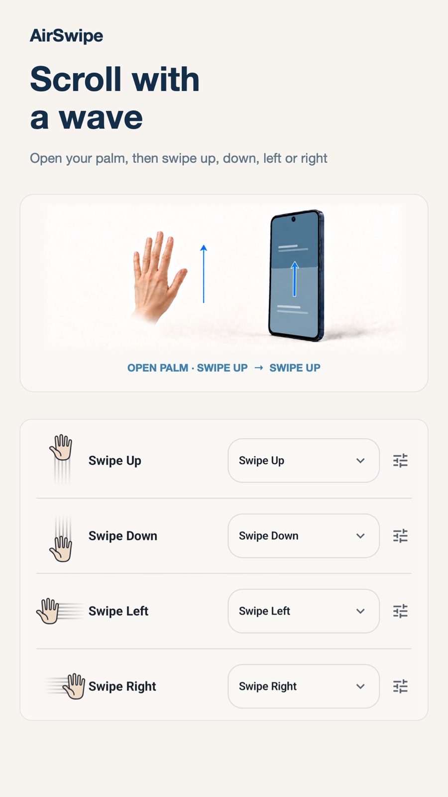 Palm gestures to scroll in four directions
