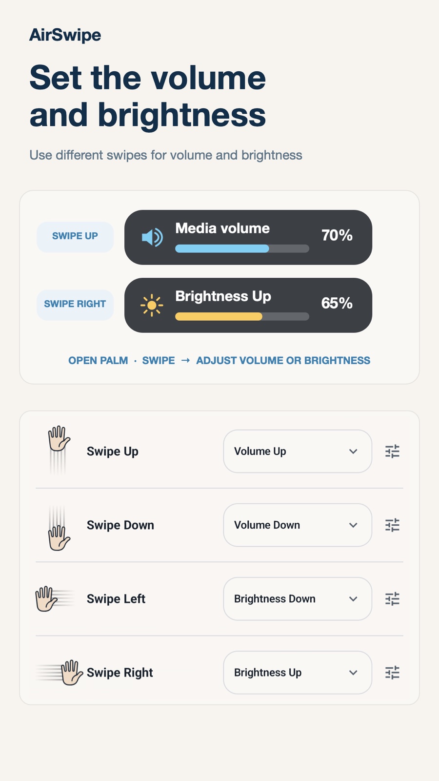 Gestures to adjust volume and brightness