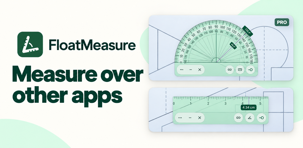 FloatMeasure floating ruler and Pro protractor over a drawing