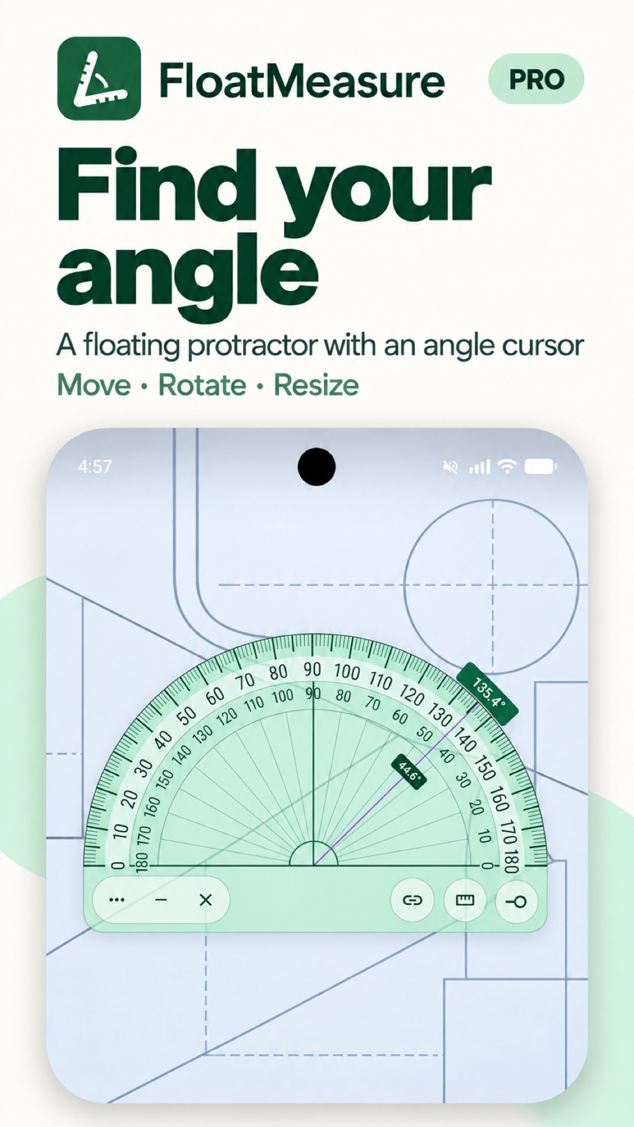 Pro floating protractor and angle cursor